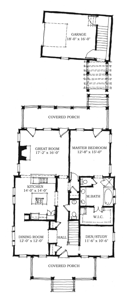 Historic, Southern House Plan 73717 with 4 Beds, 4 Baths, 1 Car Garage First Level Plan