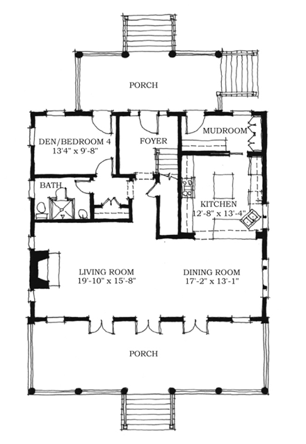 Historic, Southern House Plan 73718 with 4 Beds, 3 Baths First Level Plan