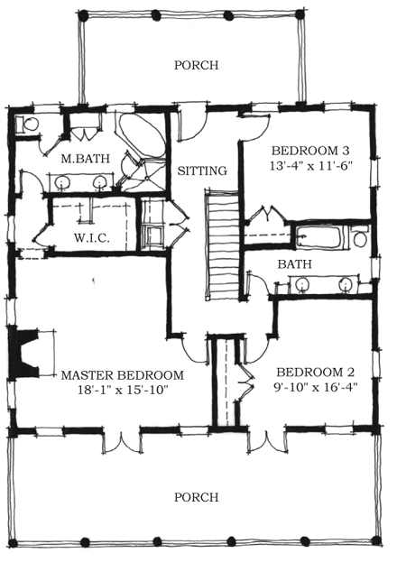 Historic, Southern House Plan 73718 with 4 Beds, 3 Baths Second Level Plan