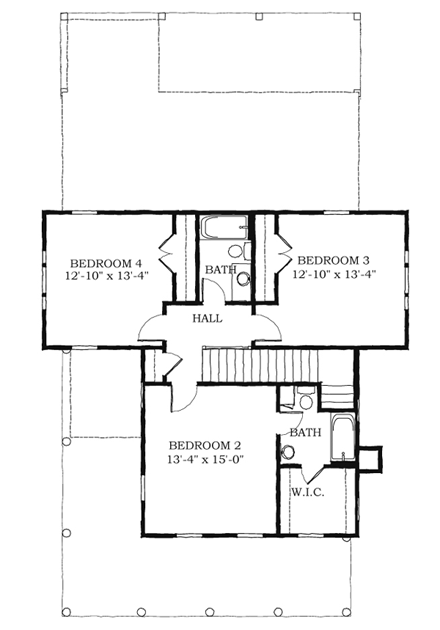Historic, Southern House Plan 73734 with 4 Beds, 4 Baths Second Level Plan