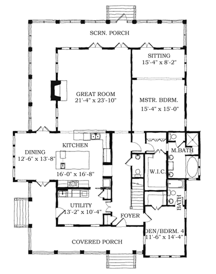 Historic, Southern House Plan 73738 with 4 Beds, 4 Baths First Level Plan