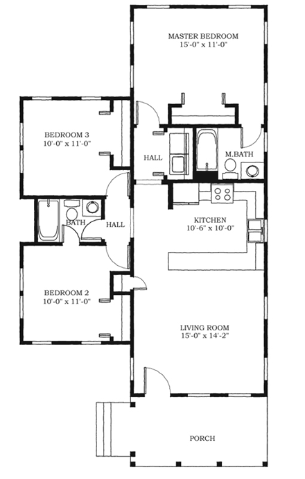 Historic, Southern House Plan 73739 with 3 Beds, 2 Baths First Level Plan