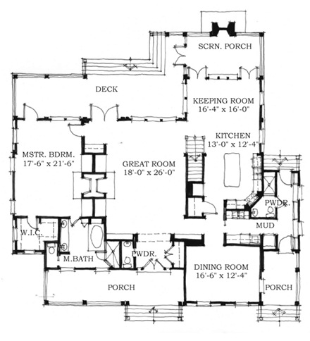 Historic, Southern House Plan 73743 with 4 Beds, 5 Baths First Level Plan