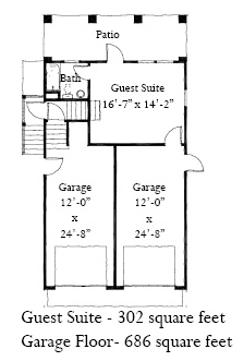 Historic 2 Car Garage Apartment Plan 73751 with 2 Beds, 2 Baths First Level Plan