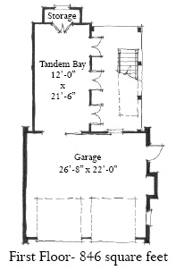 Historic Garage-Living Plan 73818 with 1 Beds, 1 Baths, 3 Car Garage First Level Plan