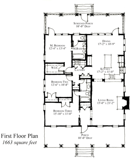 Country, Historic House Plan 73831 with 3 Beds, 2 Baths First Level Plan