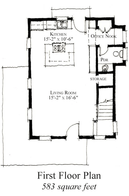 Historic House Plan 73833 with 2 Beds, 3 Baths First Level Plan