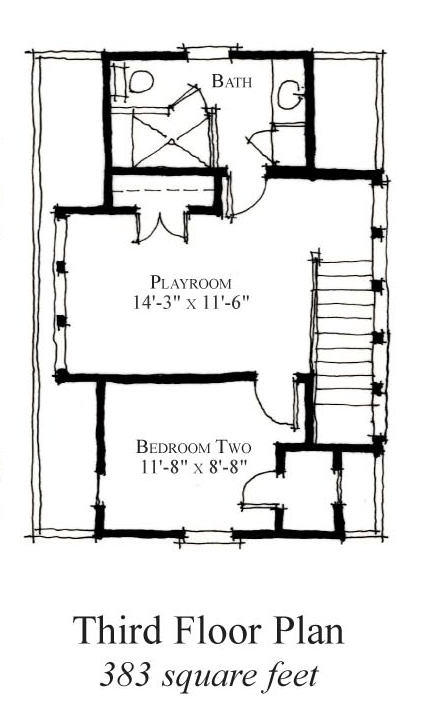 Historic House Plan 73833 with 2 Beds, 3 Baths Third Level Plan