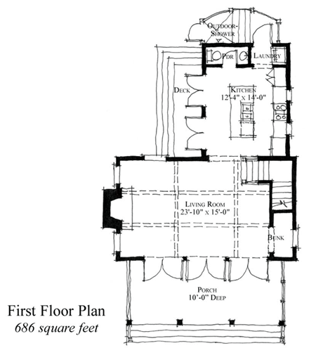 Country, Historic House Plan 73834 with 1 Beds, 2 Baths First Level Plan