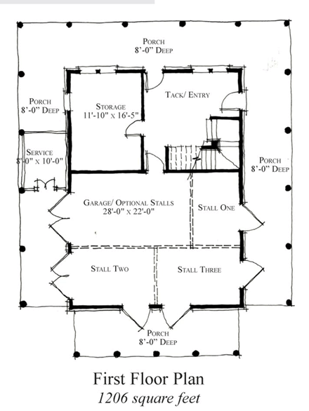 Historic House Plan 73836 with 2 Beds, 2 Baths First Level Plan