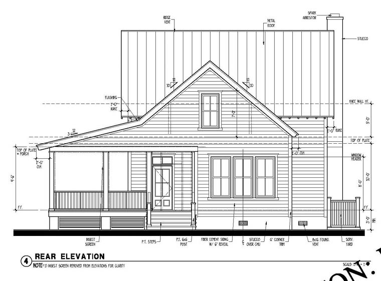 Country, Historic House Plan 73838 with 3 Beds, 3 Baths Rear Elevation