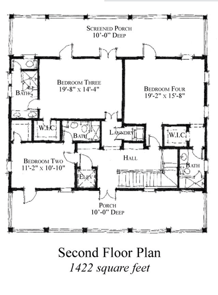 Historic House Plan 73842 with 4 Beds, 5 Baths Second Level Plan