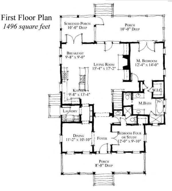 Country, Historic House Plan 73844 with 4 Beds, 3 Baths Level One