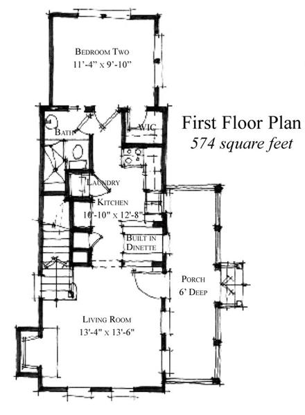 Country, Historic House Plan 73846 with 2 Beds, 2 Baths First Level Plan