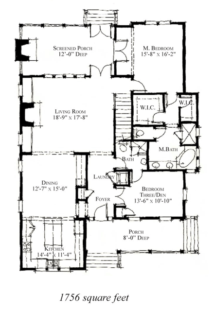 Country, Historic House Plan 73849 with 3 Beds, 3 Baths First Level Plan