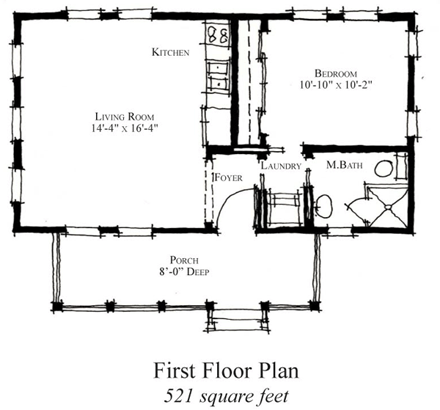 Country, Historic House Plan 73851 with 1 Beds, 1 Baths First Level Plan