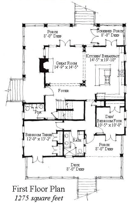 Country, Historic House Plan 73856 with 4 Beds, 4 Baths First Level Plan