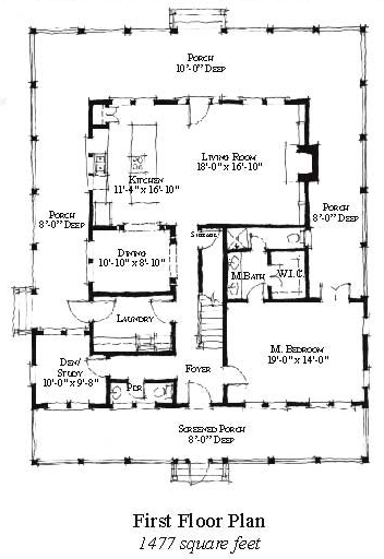 Country, Historic House Plan 73859 with 3 Beds, 4 Baths First Level Plan