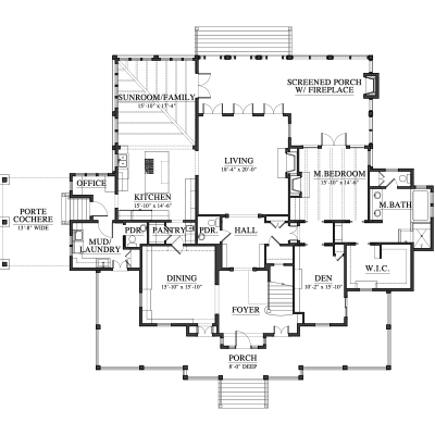 Country, Historic House Plan 73863 with 4 Beds, 5 Baths First Level Plan