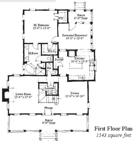 Country, Historic House Plan 73865 with 3 Beds, 4 Baths First Level Plan