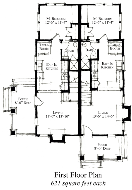 Country, Historic Multi-Family Plan 73866 with 4 Beds, 4 Baths First Level Plan