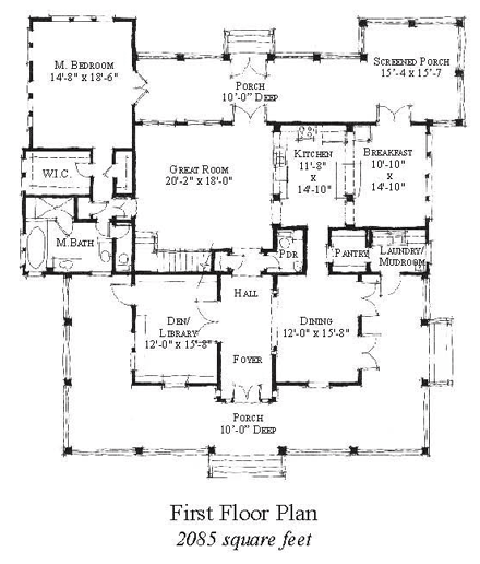 Country, Historic House Plan 73867 with 3 Beds, 3 Baths First Level Plan