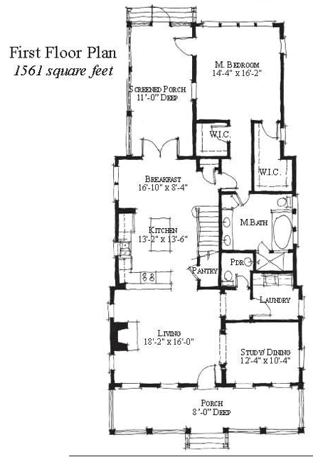 Country, Historic House Plan 73869 with 4 Beds, 5 Baths First Level Plan