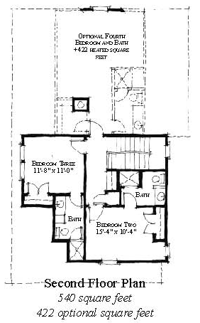Country, Historic House Plan 73870 with 3 Beds, 4 Baths Second Level Plan