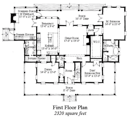 Country, Historic House Plan 73877 with 5 Beds, 5 Baths First Level Plan