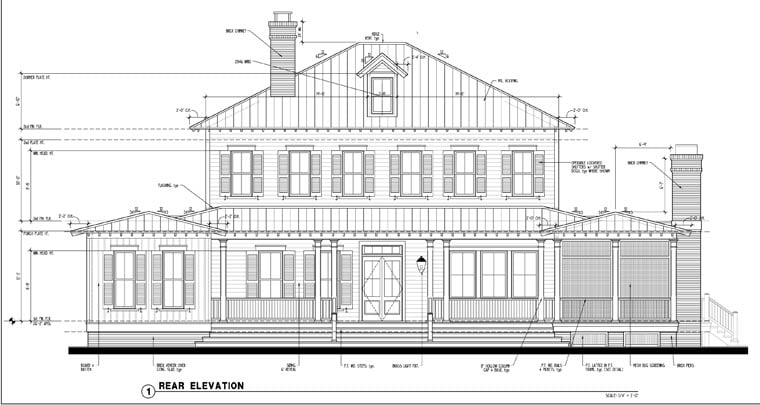 Country, Historic Plan with 3814 Sq. Ft., 5 Bedrooms, 5 Bathrooms Rear Elevation