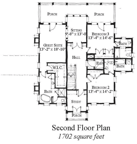 Country, Historic House Plan 73879 with 4 Beds, 5 Baths Second Level Plan