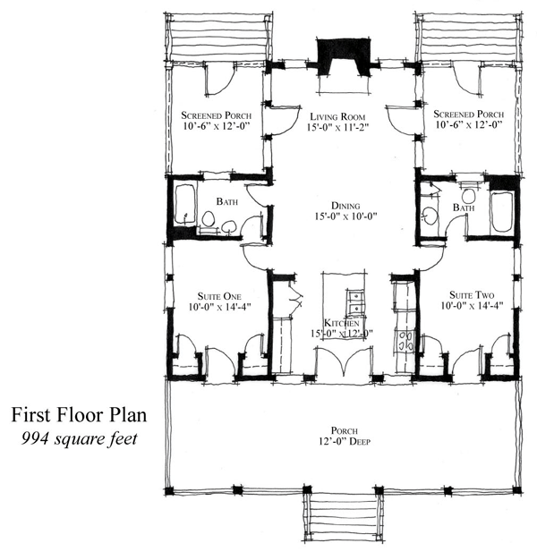Country, Historic House Plan 73887 with 2 Beds, 2 Baths Level One