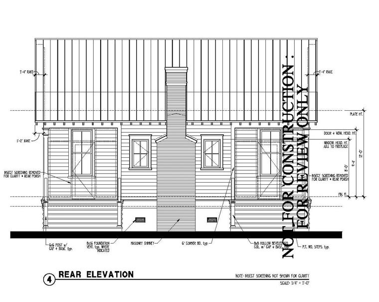 Country, Historic House Plan 73887 with 2 Beds, 2 Baths Rear Elevation