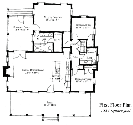 Country, Historic House Plan 73888 with 3 Beds, 2 Baths First Level Plan