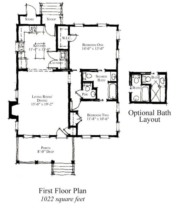 Country, Historic House Plan 73891 with 2 Beds, 2 Baths Level One