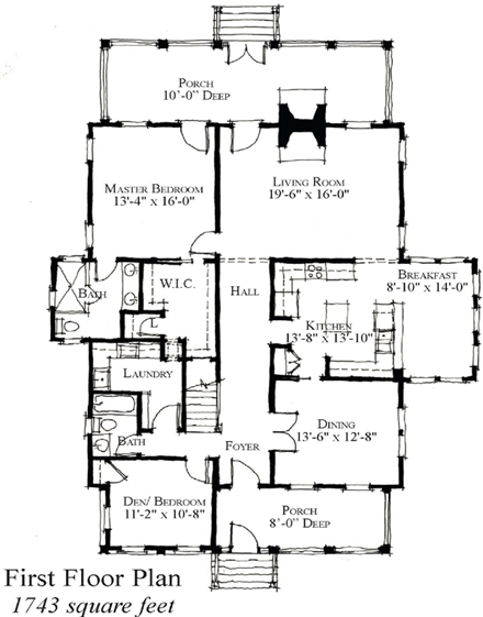 Country, Historic House Plan 73900 with 4 Beds, 3 Baths First Level Plan