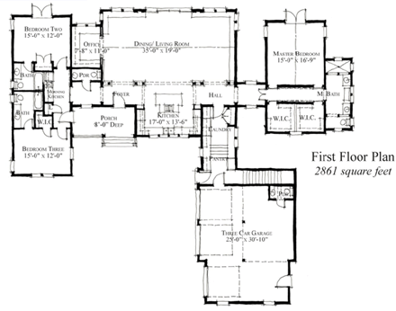 Country, Farmhouse, Historic House Plan 73904 with 3 Beds, 5 Baths, 3 Car Garage First Level Plan