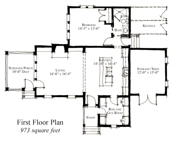 Country, Historic House Plan 73909 with 1 Beds, 1 Baths Level One