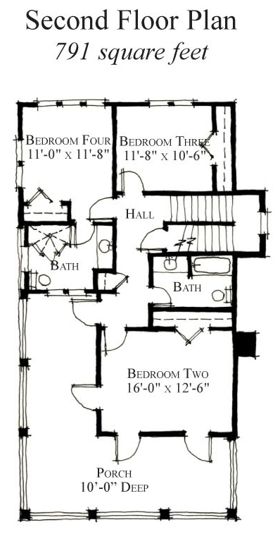 Country, Historic House Plan 73912 with 4 Beds, 4 Baths Second Level Plan