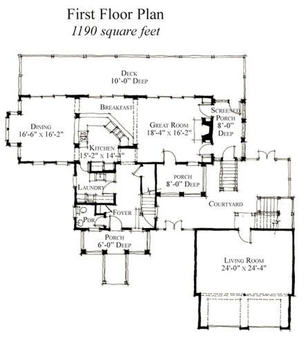 Country, Historic House Plan 73914 with 3 Beds, 4 Baths First Level Plan