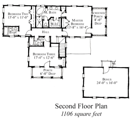 Country, Historic House Plan 73914 with 3 Beds, 4 Baths Second Level Plan