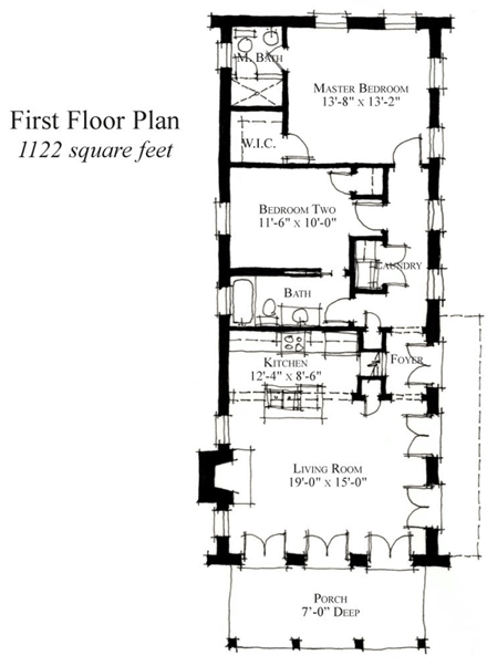 Country, Historic House Plan 73916 with 2 Beds, 2 Baths First Level Plan