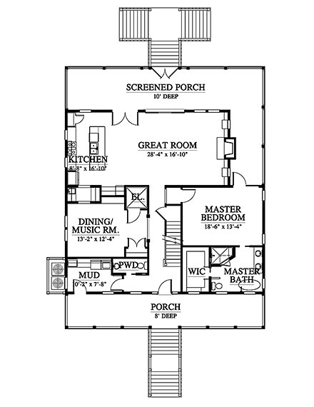 Coastal, Southern House Plan 73942 with 3 Beds, 4 Baths, 3 Car Garage First Level Plan
