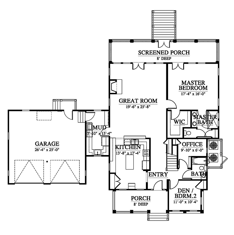 Country, Southern, Traditional House Plan 73944 with 4 Beds, 3 Baths, 2 Car Garage Level One