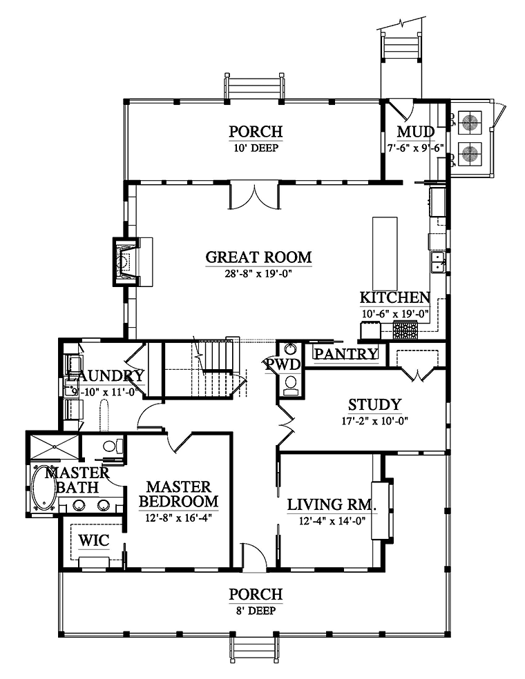 Country, Farmhouse, Southern House Plan 73946 with 3 Beds, 4 Baths Level One