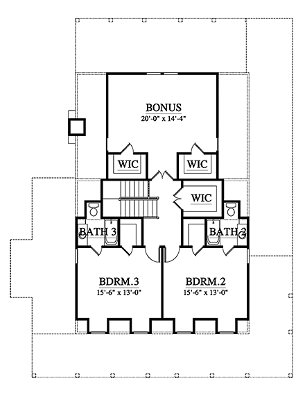 Country, Farmhouse, Southern House Plan 73946 with 3 Beds, 4 Baths Second Level Plan