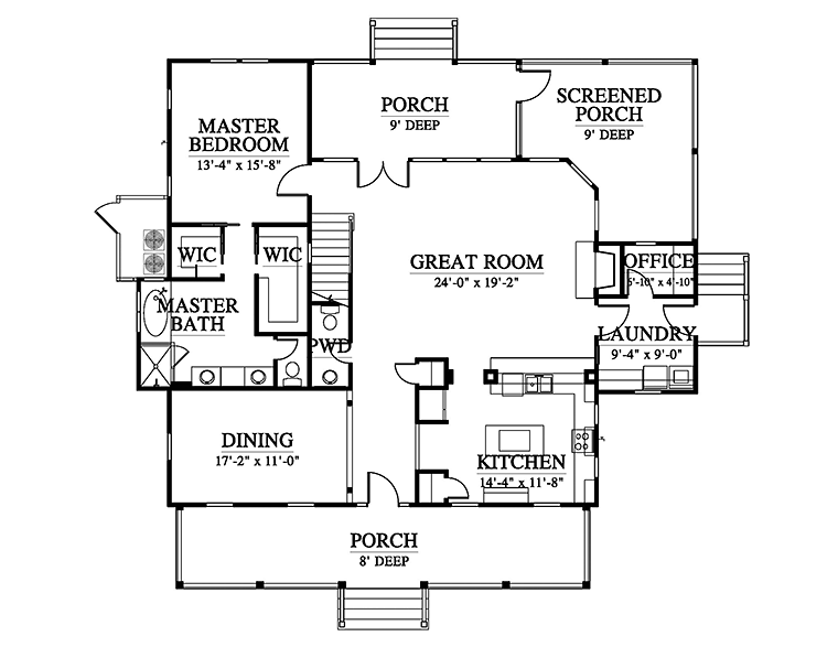 Coastal, Country, Southern House Plan 73949 with 3 Beds, 4 Baths Level One