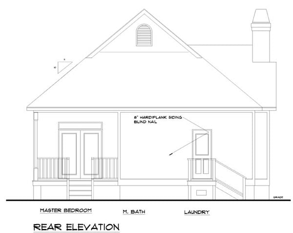Traditional House Plan 74002 with 3 Beds, 2 Baths Rear Elevation