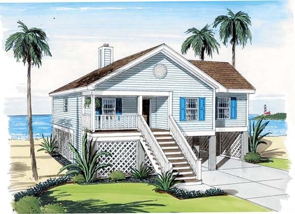 Coastal, Traditional House Plan 74006 with 3 Beds, 2 Baths, 2 Car Garage Elevation