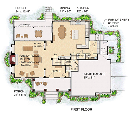 Cottage, Craftsman House Plan 74013 with 3 Beds, 3 Baths, 2 Car Garage First Level Plan